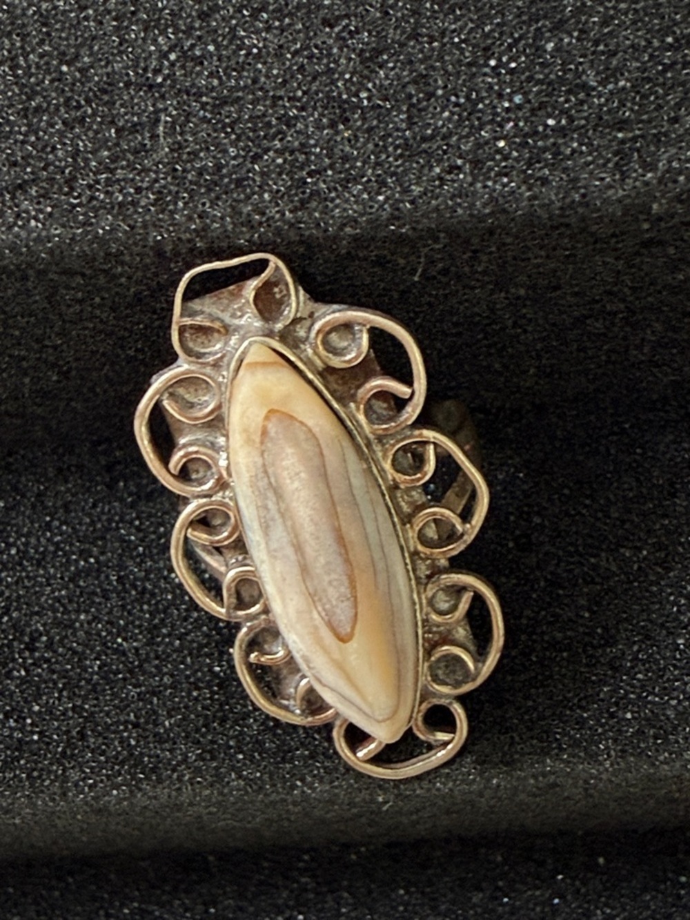 Vintage Statement Ring Marquise Agate Filigree Size 5